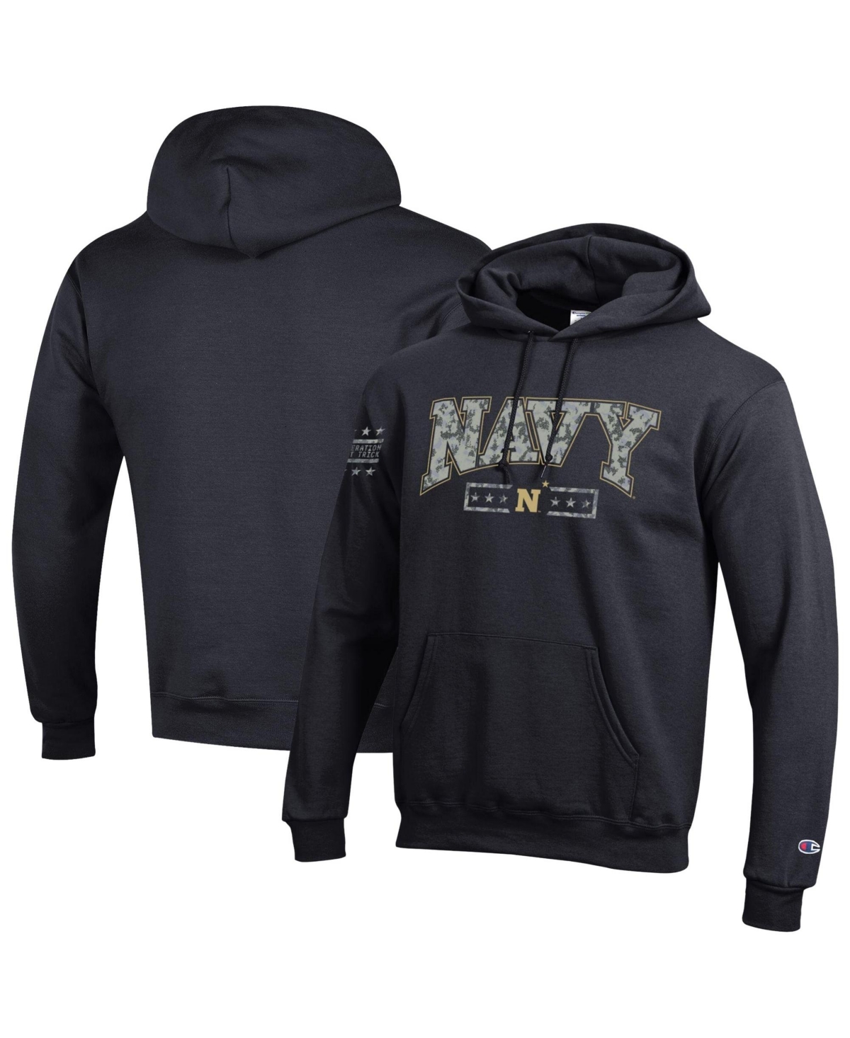 Champion Men's Black Navy Midshipmen Operation Hat Trick Camo Script Power blend Fleece Hoodie - Black
