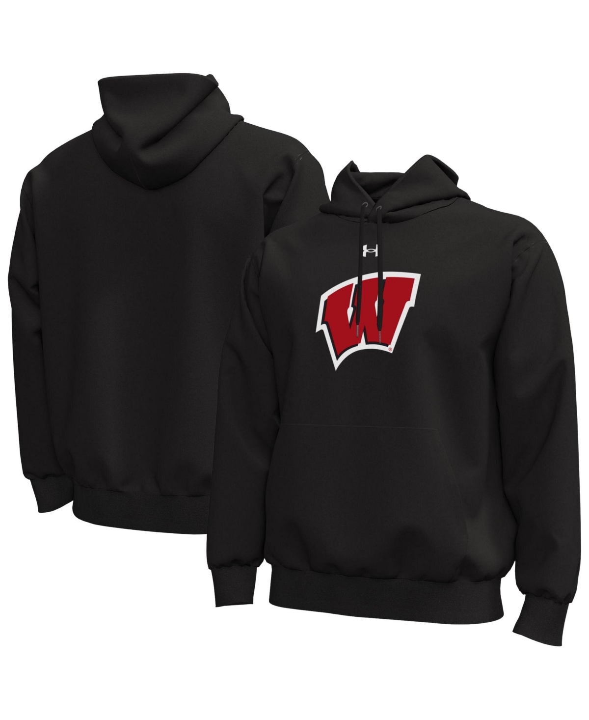 Under Armour Men's Black Wisconsin Badgers Core Icon Fleece Pullover Hoodie - Black