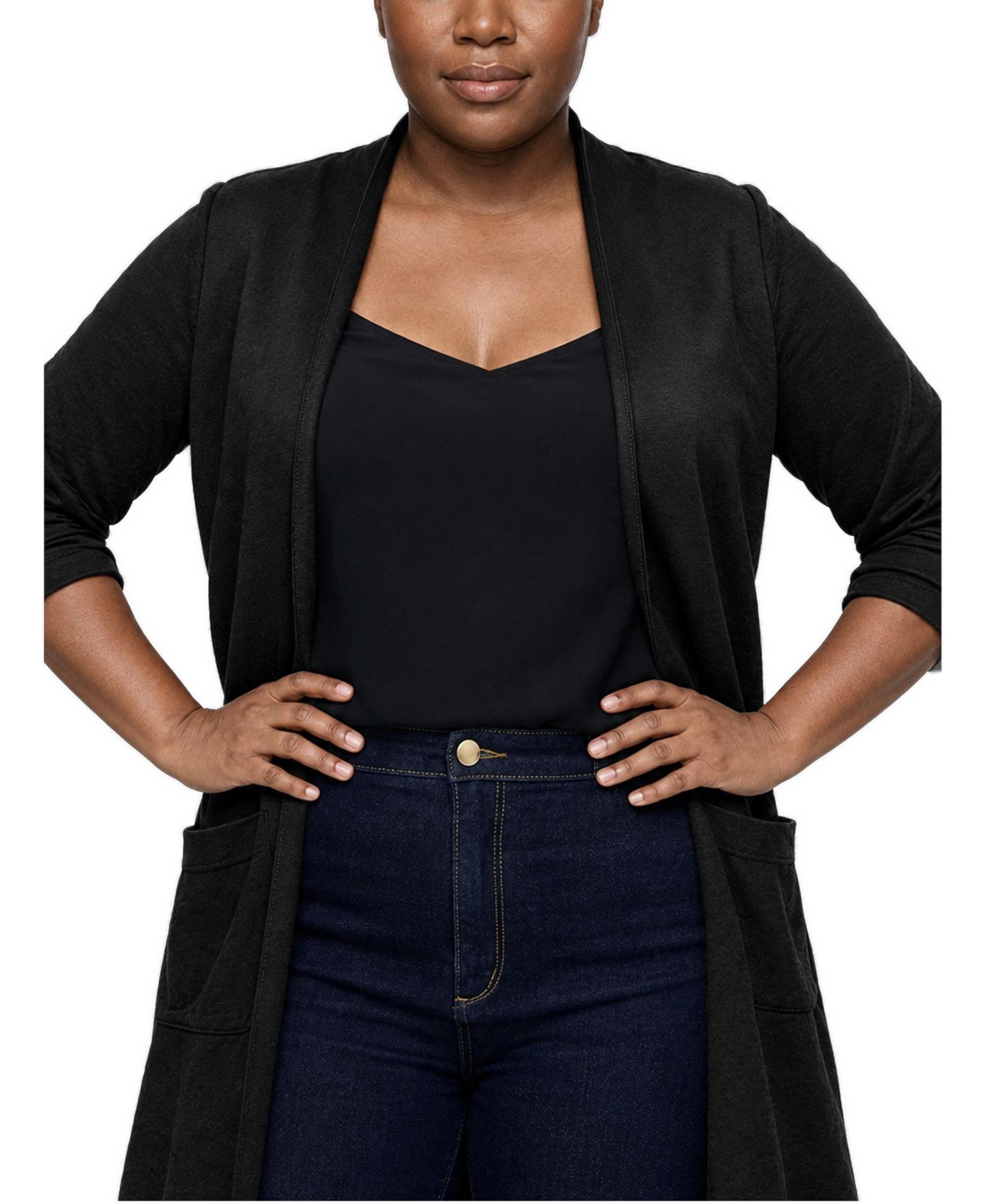 Женские куртки Torrid Plus Size Super Soft Ponte Duster, цвет: Глубокий чёрный — фото 2