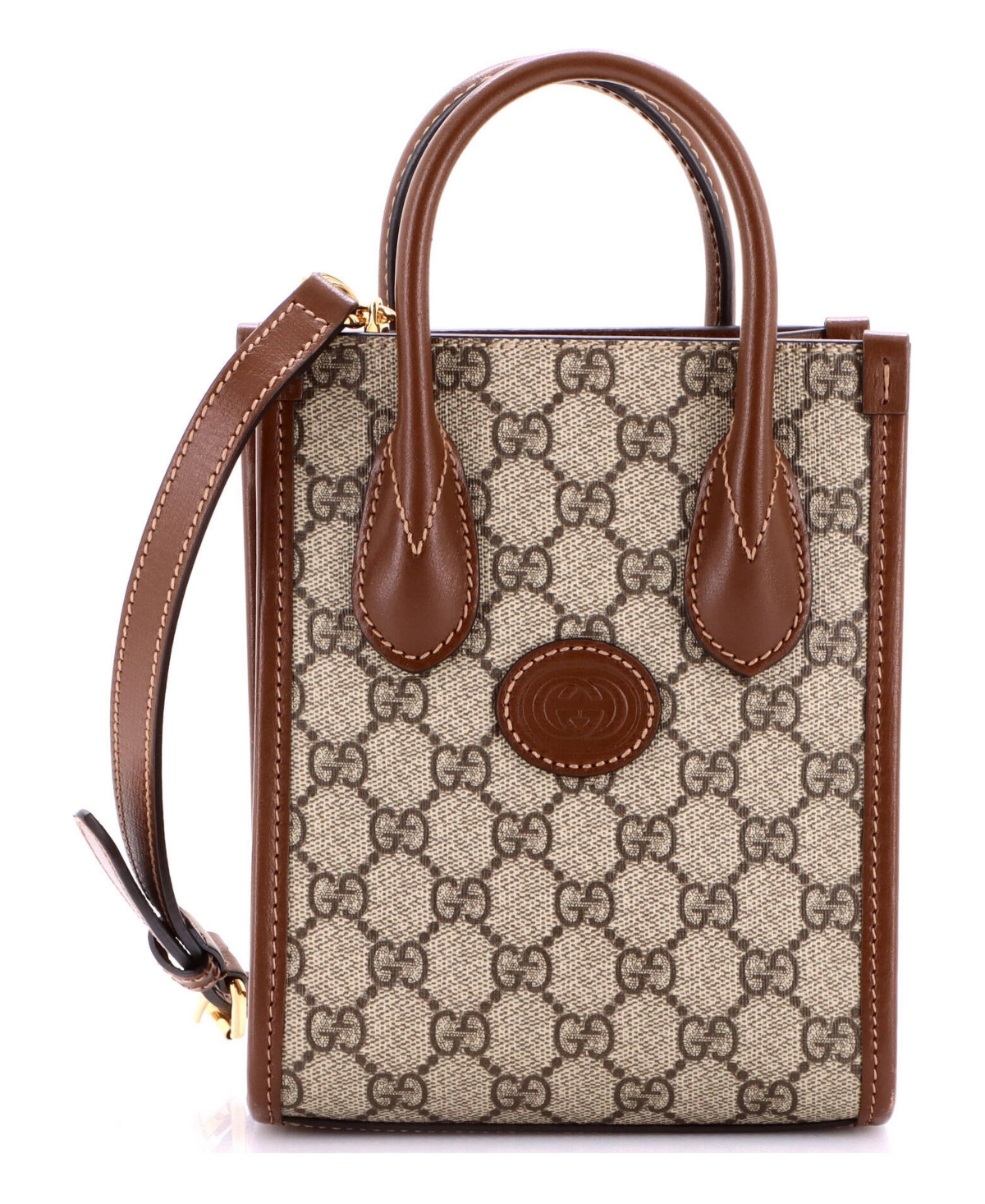 Pre-Owned Gucci Mini Interlocking G Patch Tote Gg Coated Canvas - Brown