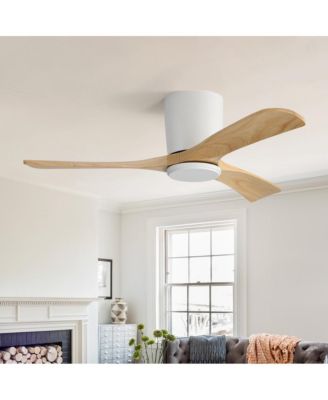 42-in Modern Flush Mount 3-Solid Wood Blade Ceiling Fan Led Light and Silent Remote Control