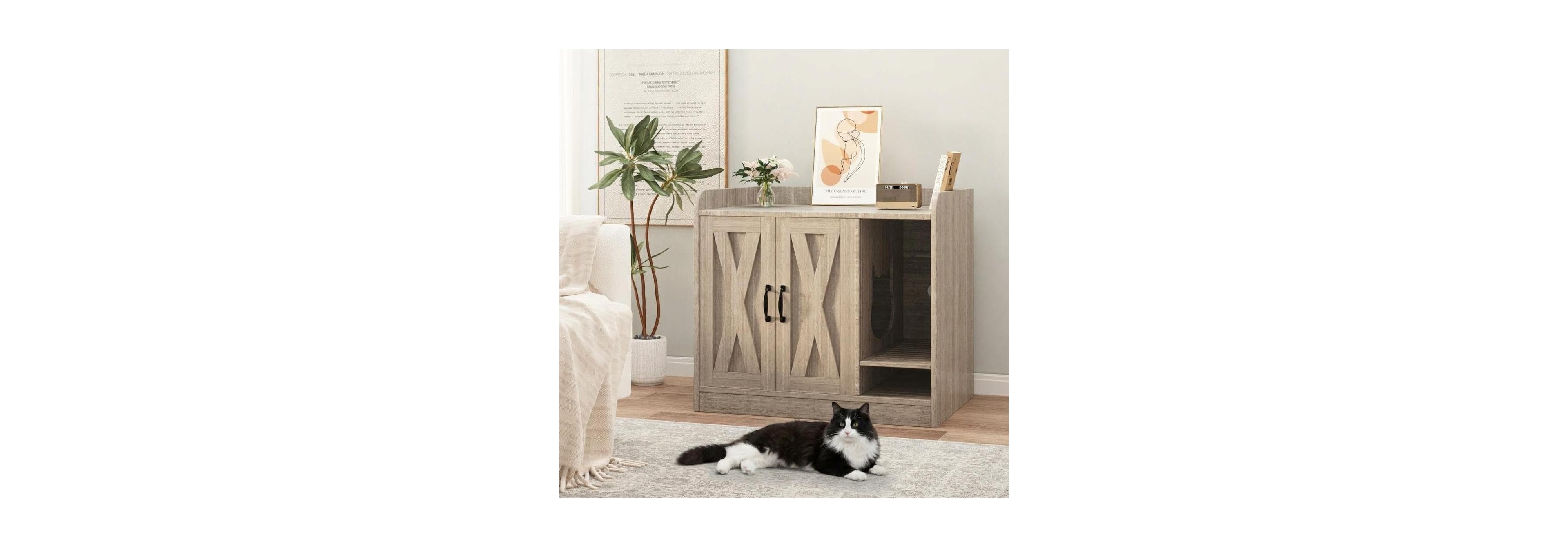 Lalfpet Cat Litter Box Enclosure,Hidden Furniture with Divider,Indoor House,Wooden Washroom,,33.07"lx23.62"wx29.53"h