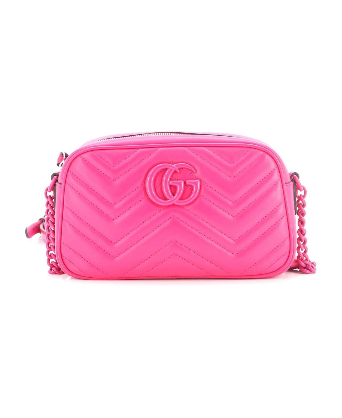 Pre-Owned Gucci Small Gg Marmont Monochrome Shoulder Bag Matelasse Leather - Pink