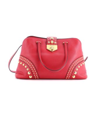 Medium Convertible Turnlock Dome Satchel Studded Saffiano Leather