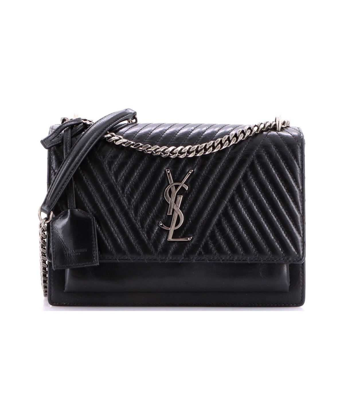 Pre-Owned Saint Laurent Medium Sunset Crossbody Bag Quilted Leather - Black