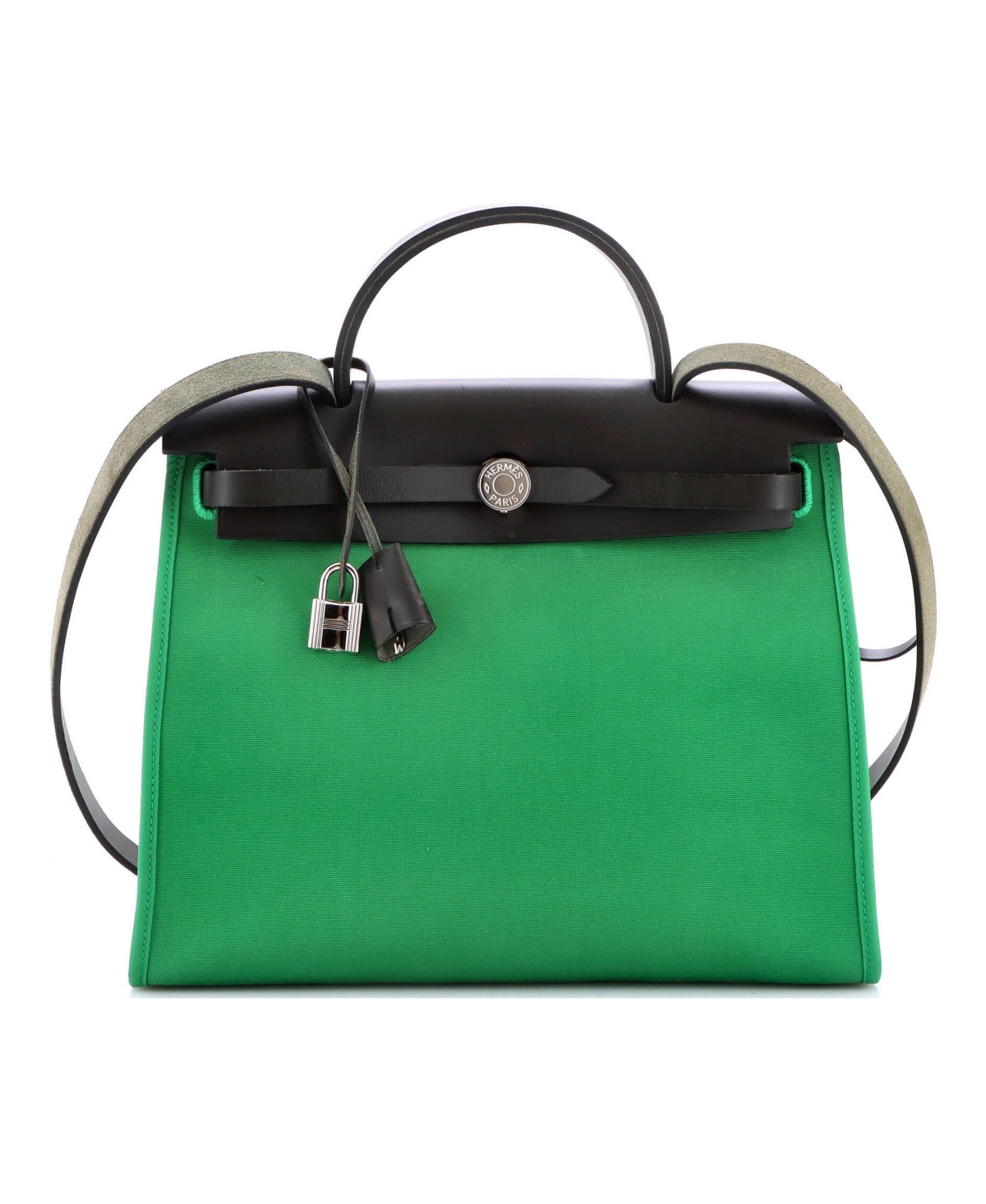 Pre-Owned Hermes 31 Herbag Zip Leather and Toile - Green