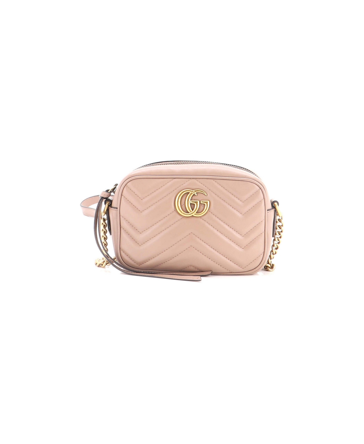 Pre-Owned Gucci Mini Gg Marmont Shoulder Bag Matelasse Leather - Natural
