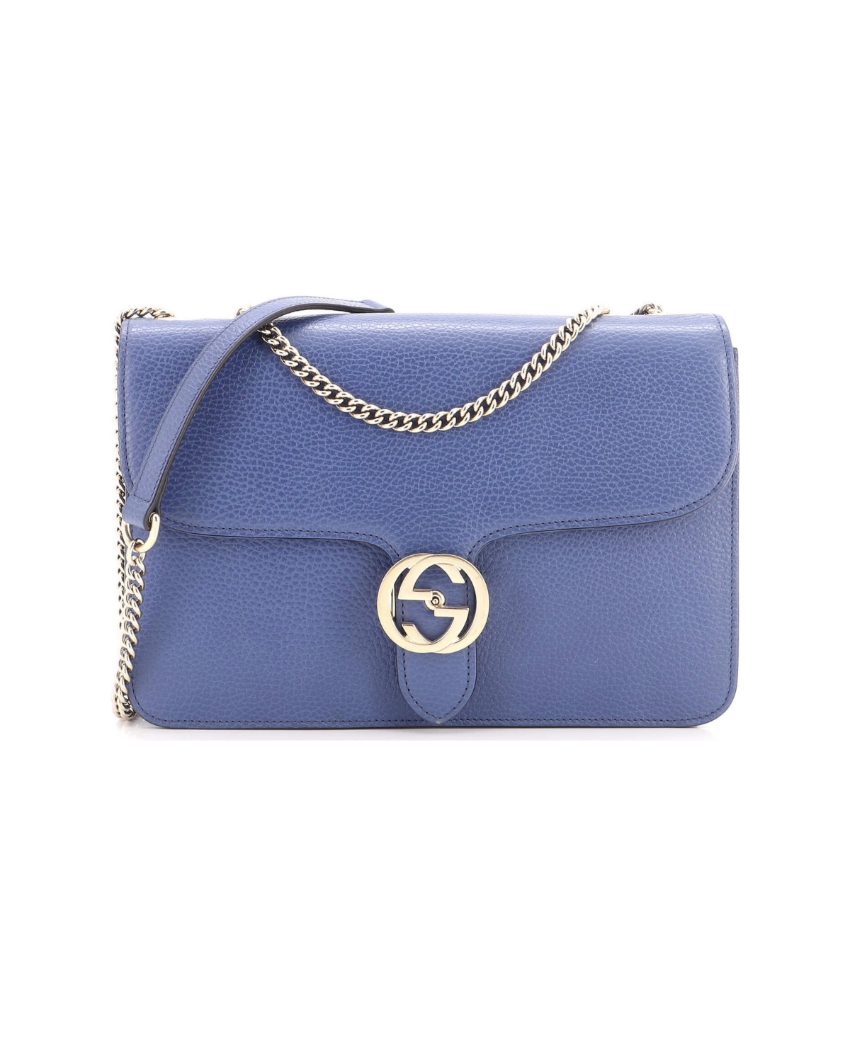 Pre-Owned Gucci Medium Interlocking Shoulder Bag Leather - Blue