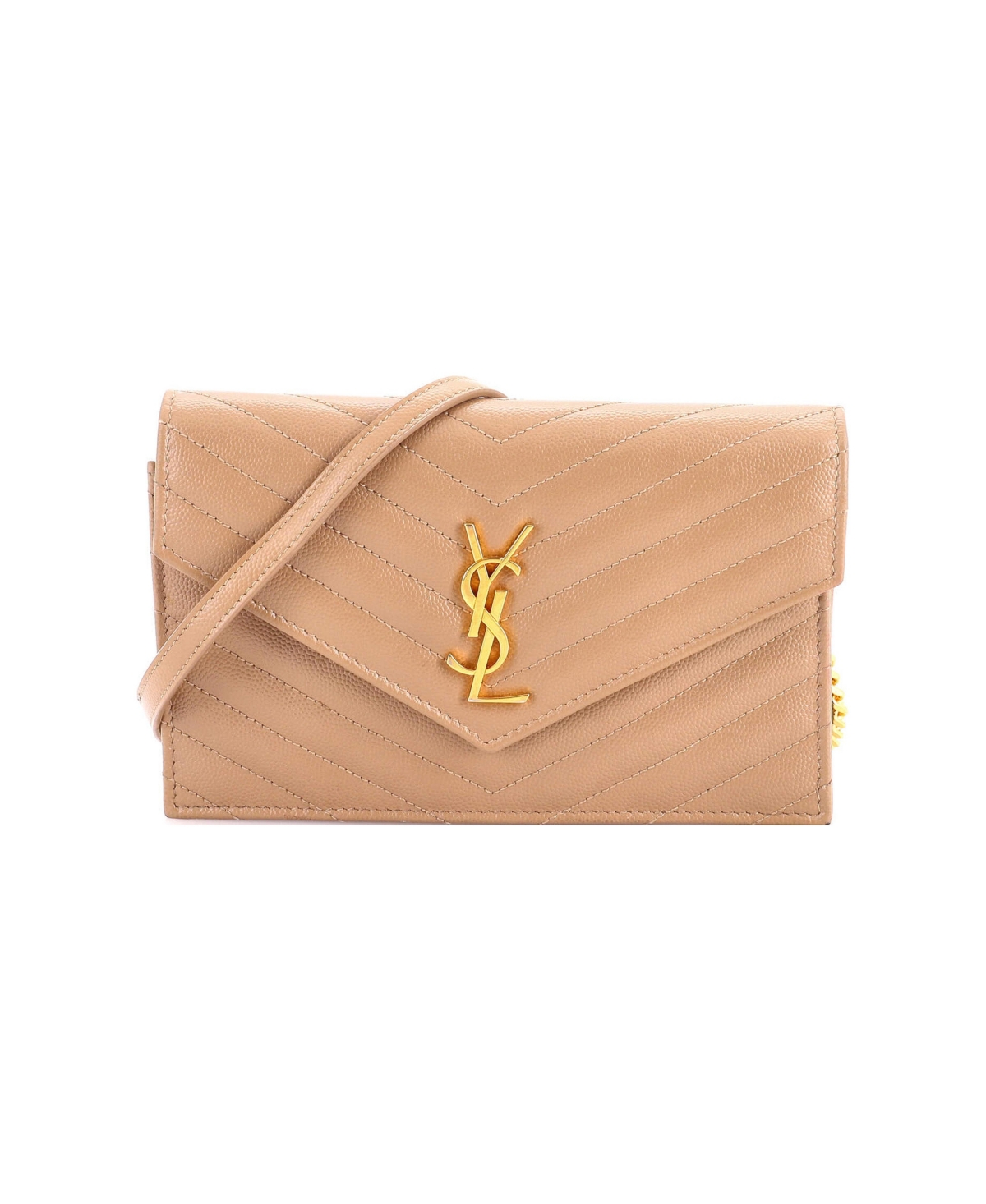 Pre-Owned Saint Laurent Small Classic Monogram Wallet on Chain Matelasse Chevron Leather - Natural