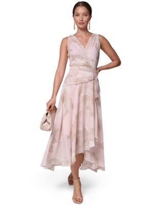 Women's Floral Faux-Wrap Asymmetrical-Hem Midi Dress