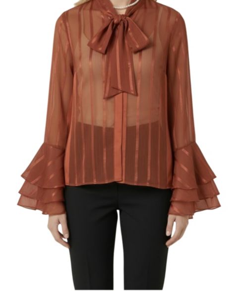 Женская блузка Modenaire Sheer Tiered Tie-Neck