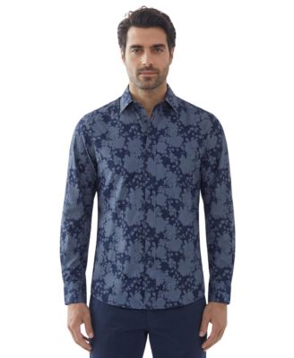 Men's Long-Sleeve Printed Stretch Sport Shirt