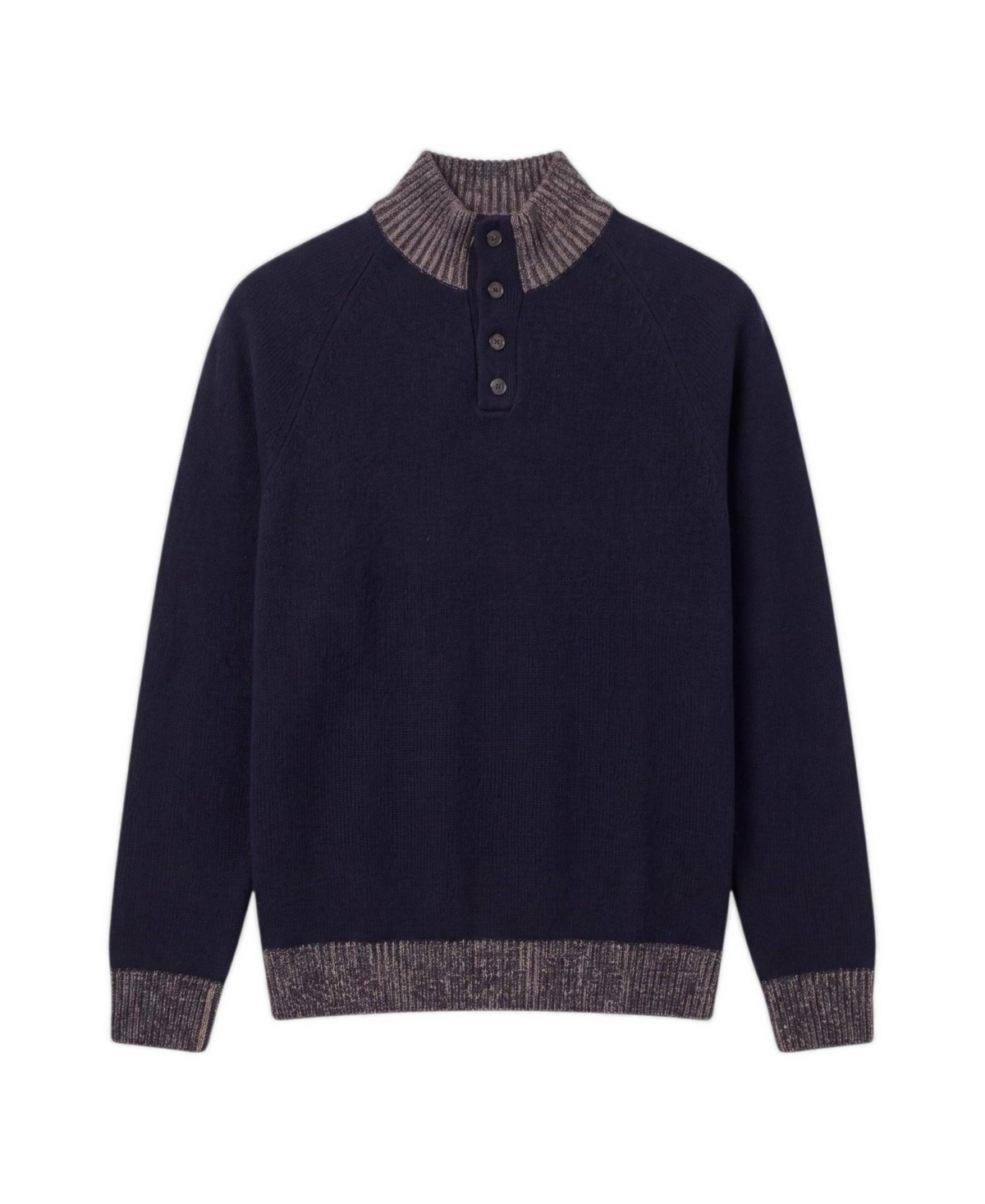 Garnet Men's Regular-Fit Button-Placket Mock Neck Sweater - Navy