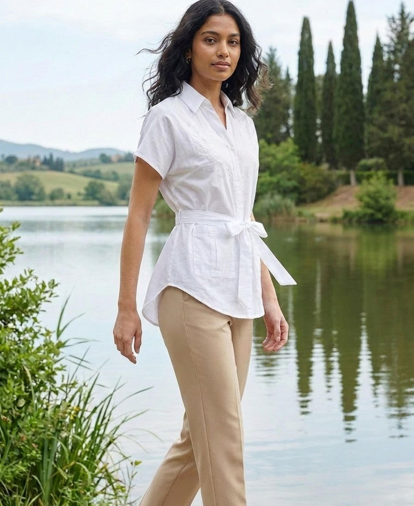 Женская блузка Modenaire Embroidered V-Neckline — фото 7