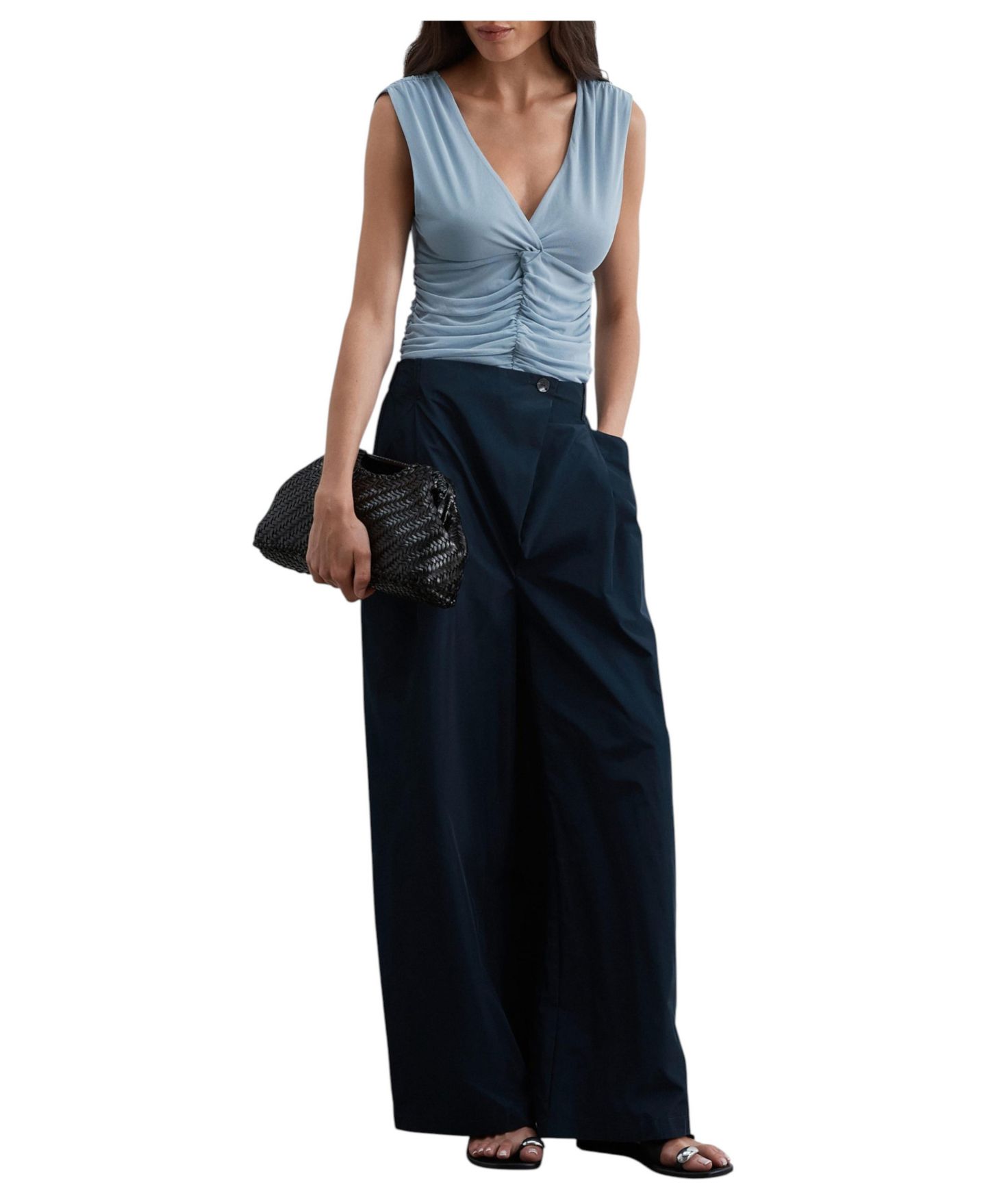 Женская футболка Scalpers Sleeveless V-Neck Front Ruched, цвет: Lightblue — фото 2
