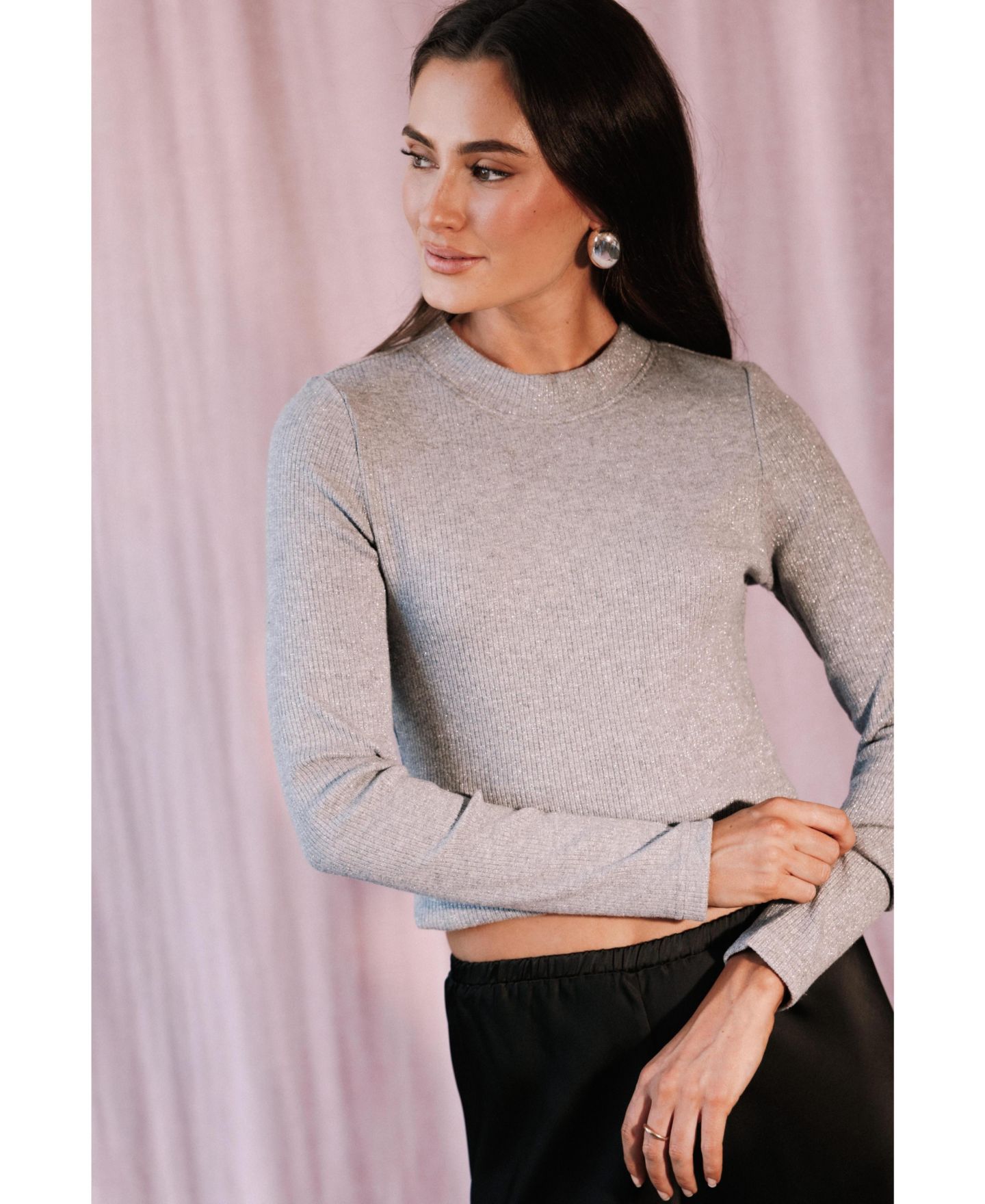 Женский топ Petal and Pup Bindy Long-Sleeve Crewneck Ribbed Knit, цвет: Угольный — фото 5