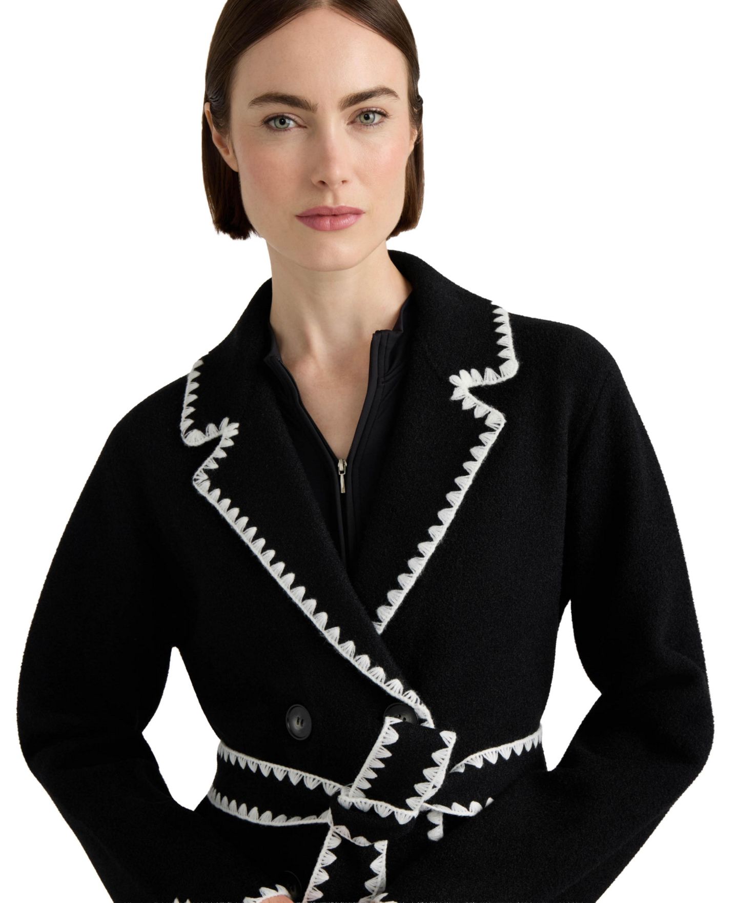 Женские куртки NVLT Double-Breasted Belted Coatigan with Whipstitch Detailing, цвет: Чёрный — фото 4