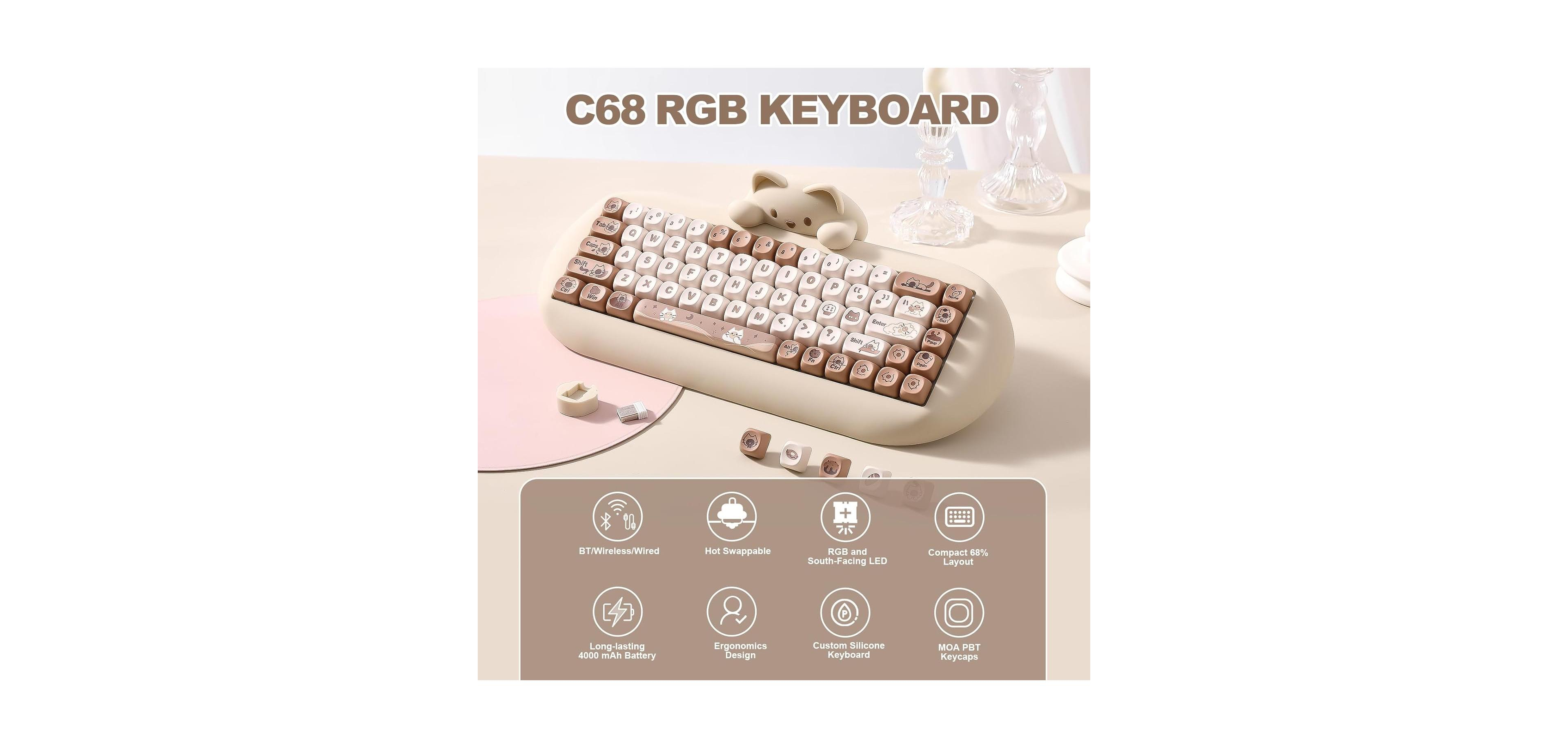 Memzuoix C68 Wireless Mechanical Hot-Swappable Keyboard for Mac and Windows