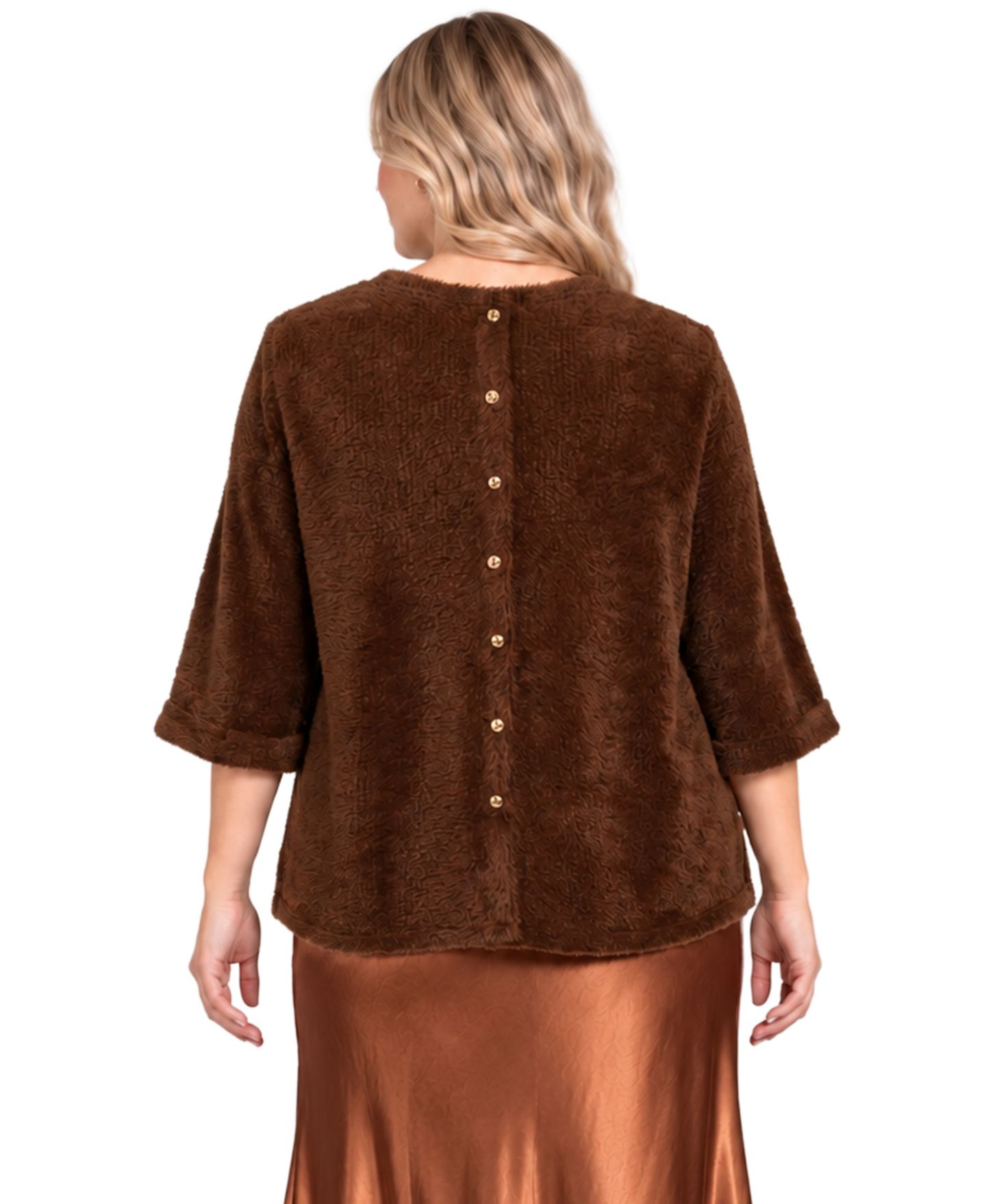 Женский топ COIN 1804 Plus Size Cozy Rib Crew Neck, цвет: Шоколадный — фото 4