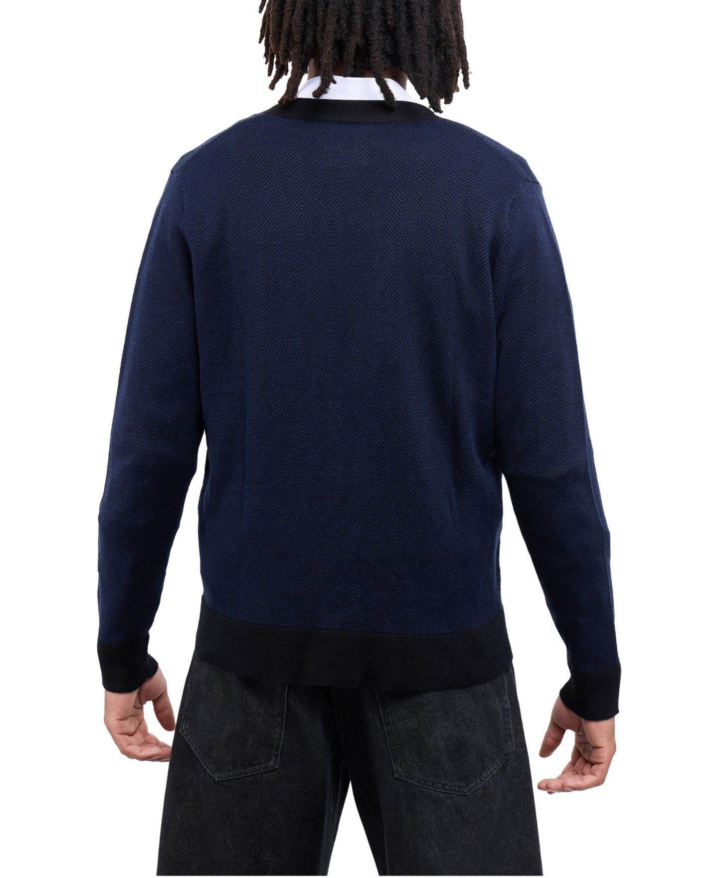 Мужской кардиган XRAY Herringbone Regular-Fit V-Neck, цвет: Тёмно-синий / Чёрный — фото 3
