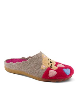 Women's Cuttlecat Kitten Embroidery Wool Wedge-Heel Slippers
