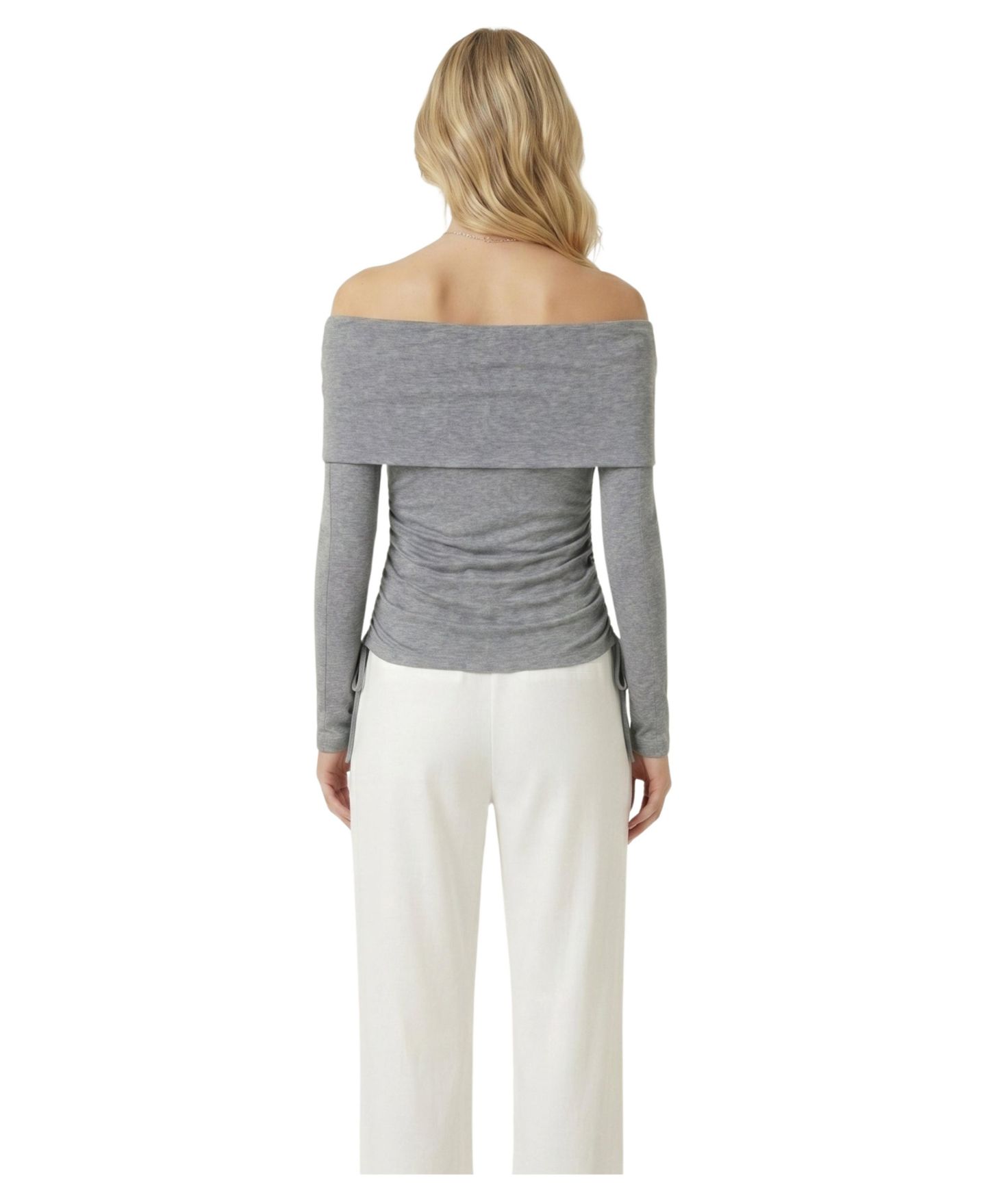 Женский топ Modenaire Off-Shoulder Long-Sleeve Ruched, цвет: Меланжевый серый — фото 2