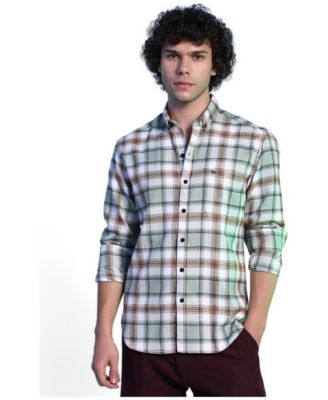 Men's Faded-Checkered Long-Sleeve Regular-Fit Shirt