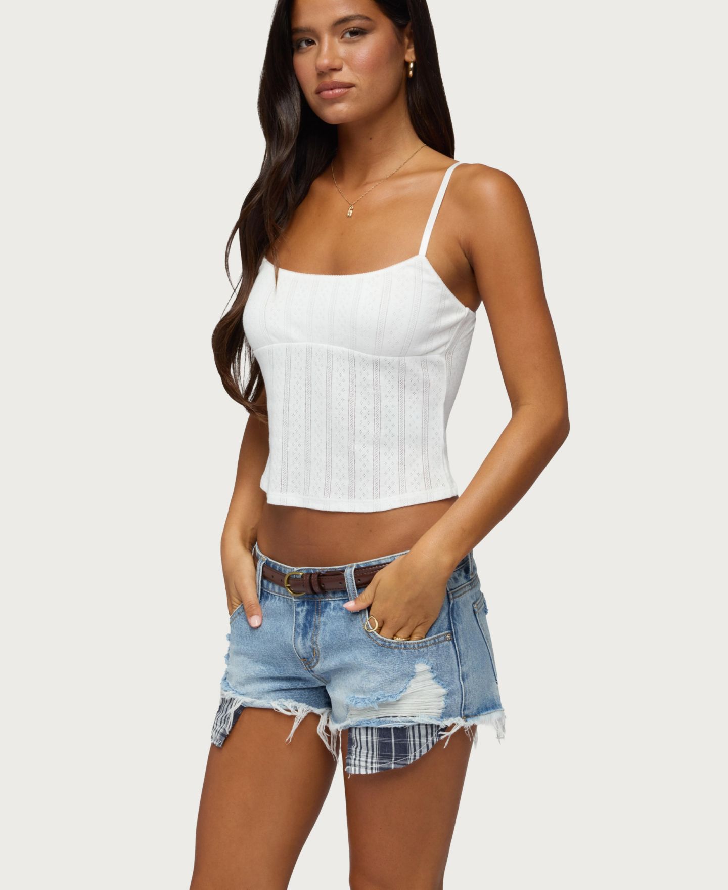 Женский топ Edikted Aivy Pointelle Cropped Fitted, цвет: Белый — фото 3