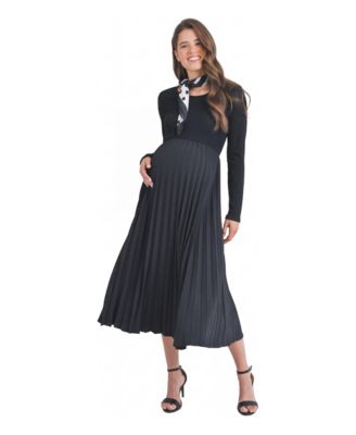 Maternity Empire-Waist Pleated Midi Dress