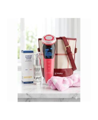 Rejuvenation Lifting Device EMS Technology Warm and Cool LED Massage Super Bundle with Anti Age Serum Cream, USB Cable, Headband and Bag