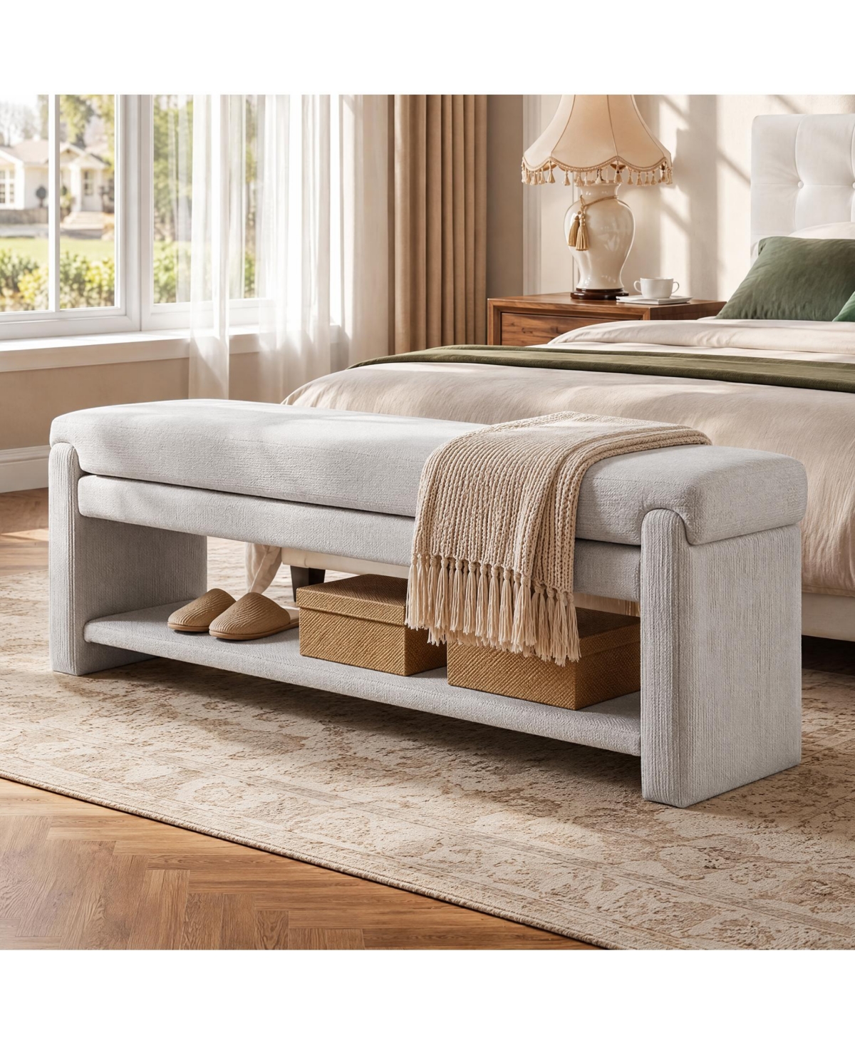 Tribesigns Sturdy Entryway Bench - Solid Wood Seating for Hallway, Shoe Bench - Grey
