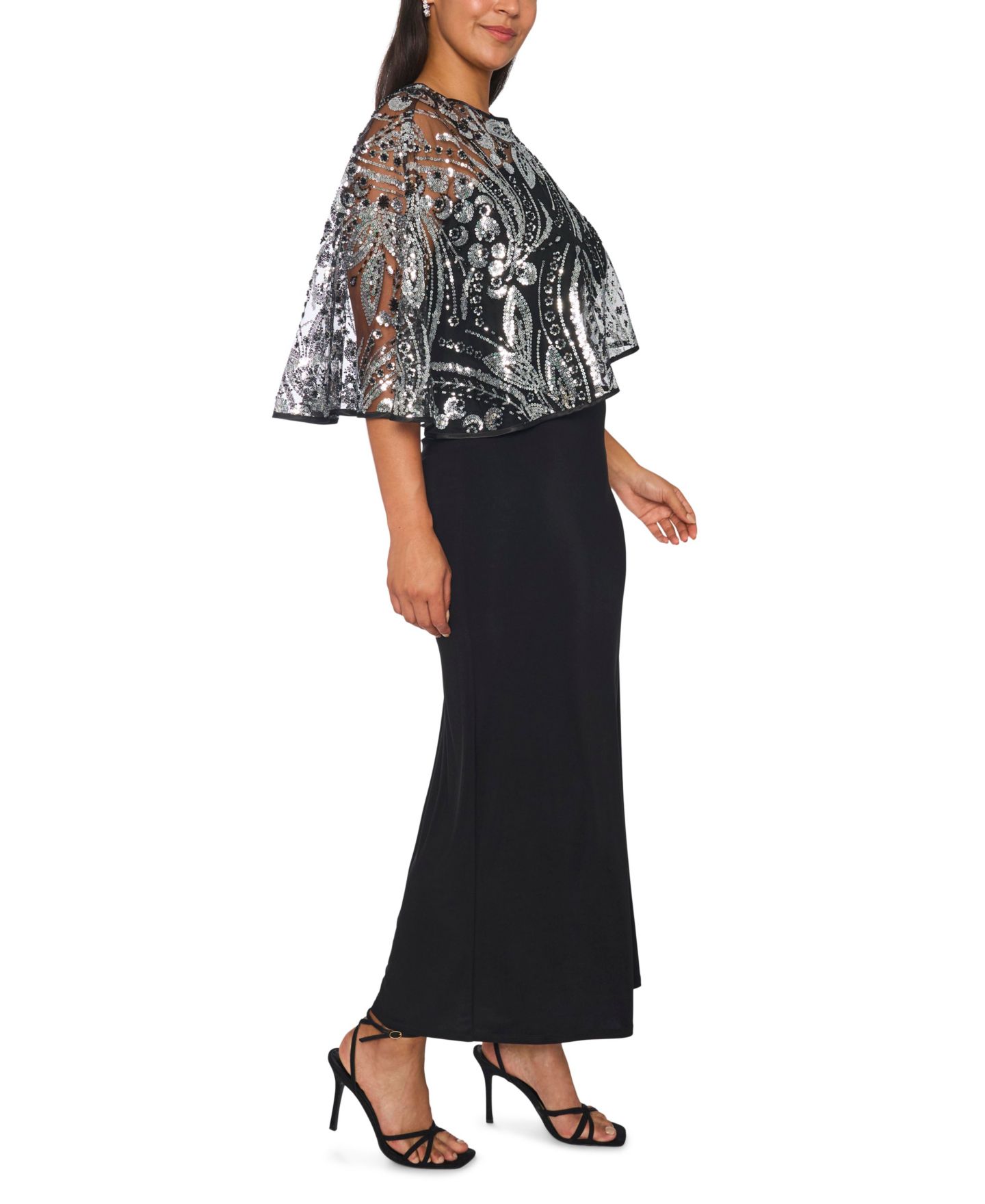 Женское платье MSK Plus Size Asymmetrical Combo Novelty Cape Sequin, цвет: Насыщенный чёрный — фото 3