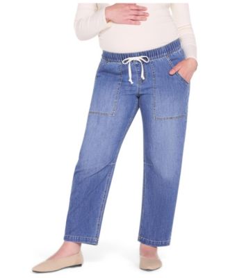 Maternity Pull-On Self-Tie Drawstring Barrel Jeans