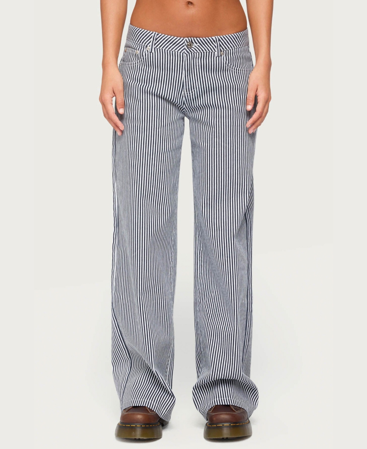 Edikted Women's Daja Low-Rise Baggy Jeans - Navy-and-white