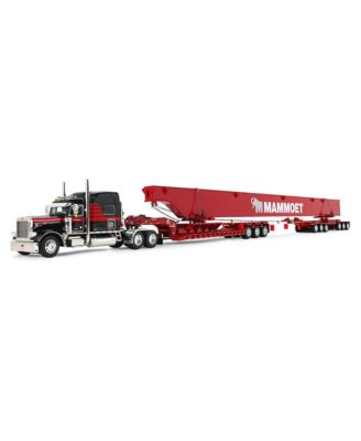 1/64 Scale DCP Peterbilt 379 with Fontaine Magnitude Lowboy and Bridge Beam Load Diecast Semi Truck