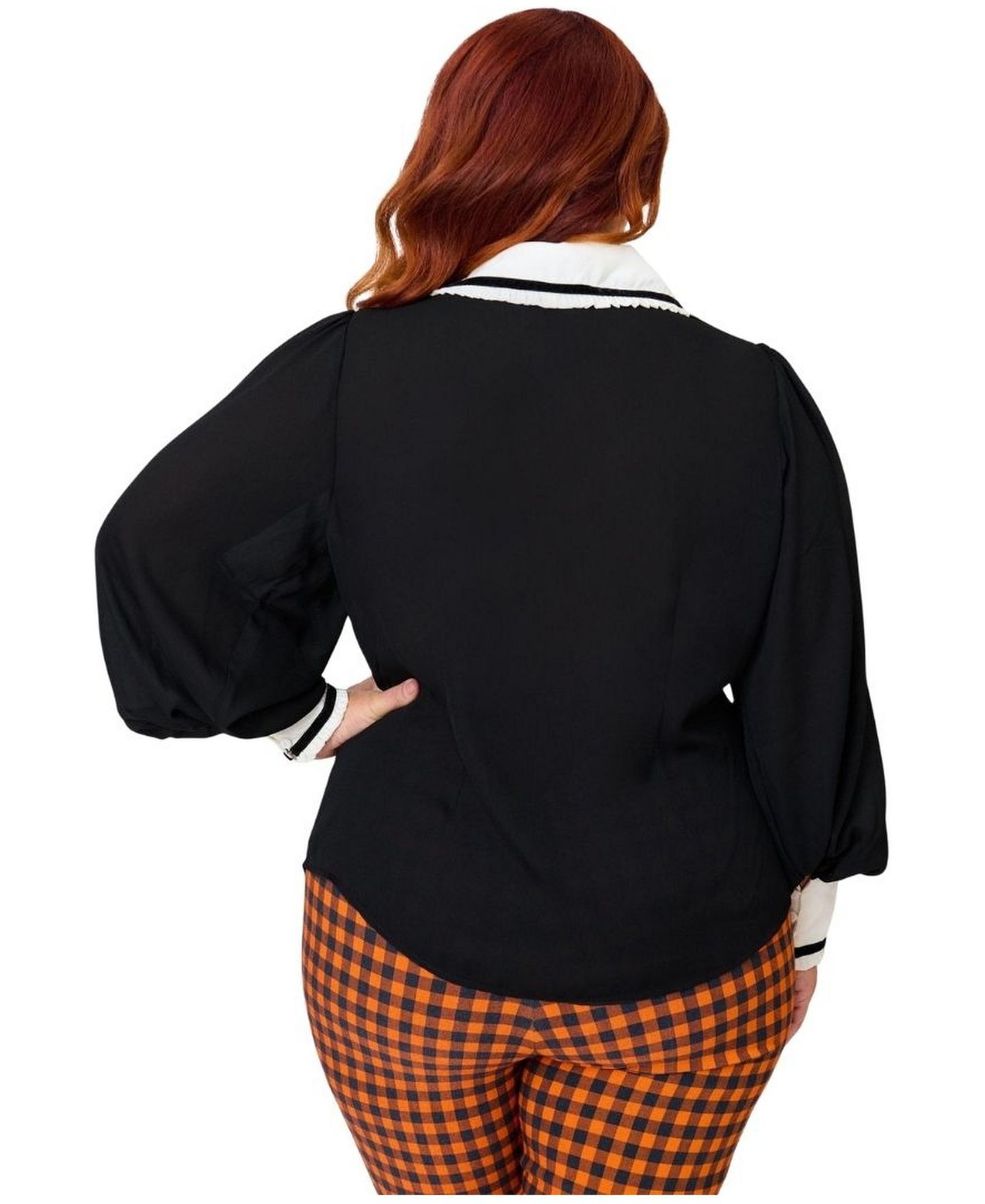Женская блузка Unique Vintage Plus Size Short Sleeve Oversized Collar, цвет: Чёрный / Белый — фото 2