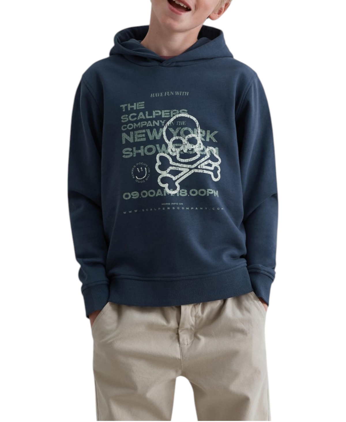 Scalpers Women's Hooded Graphic Long-Sleeve Hoodie Sweatshirt - Navy