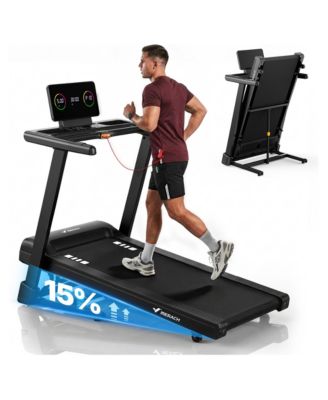 Treadmill with 15% Auto Incline, 3.0HP Brushless Motor, 7.5 MPH, 43.5" Belt, Foldable Design and Bluetooth App