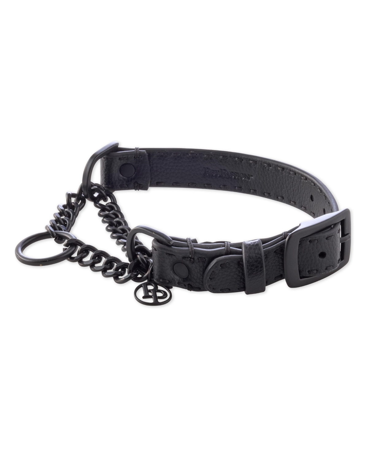 Pet Passion Rein The Faux Leather Chain Martingale - Black beauty