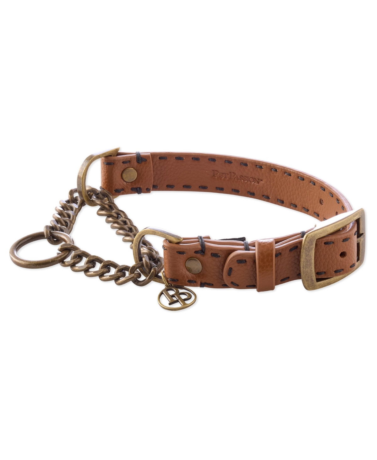 Pet Passion Rein The Faux Leather Chain Martingale - Chestnut hunter