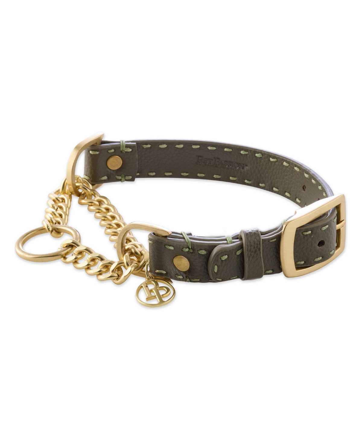 Pet Passion Rein The Faux Leather Chain Martingale - Scottish olive