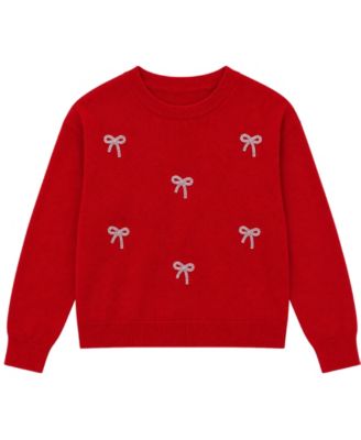 Girls' 7-16 Long-Sleeve Rhinestone Bow Crewneck Sweater