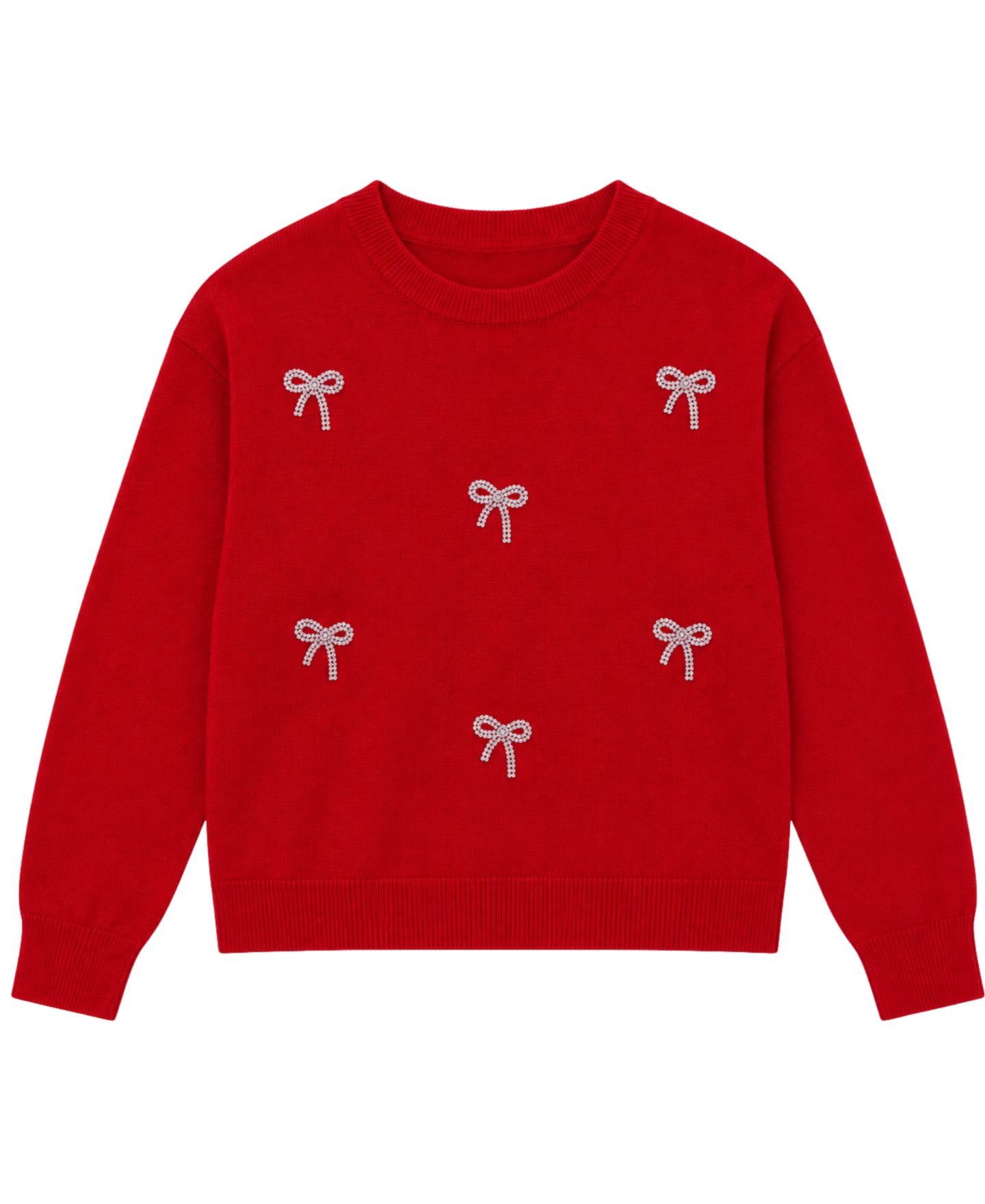 Свитер With Jules Long-Sleeve Rhinestone Bow Crewneck для девочек, цвет: Красный — фото 1