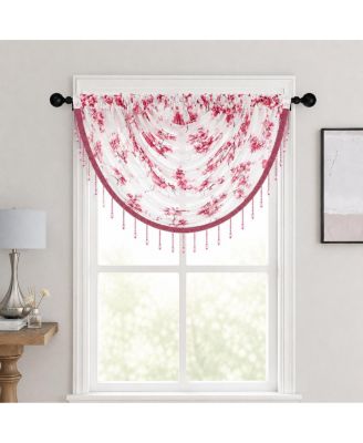 1 Piece Printed Cherry Blossom Beaded Rod Pocket Window Valance