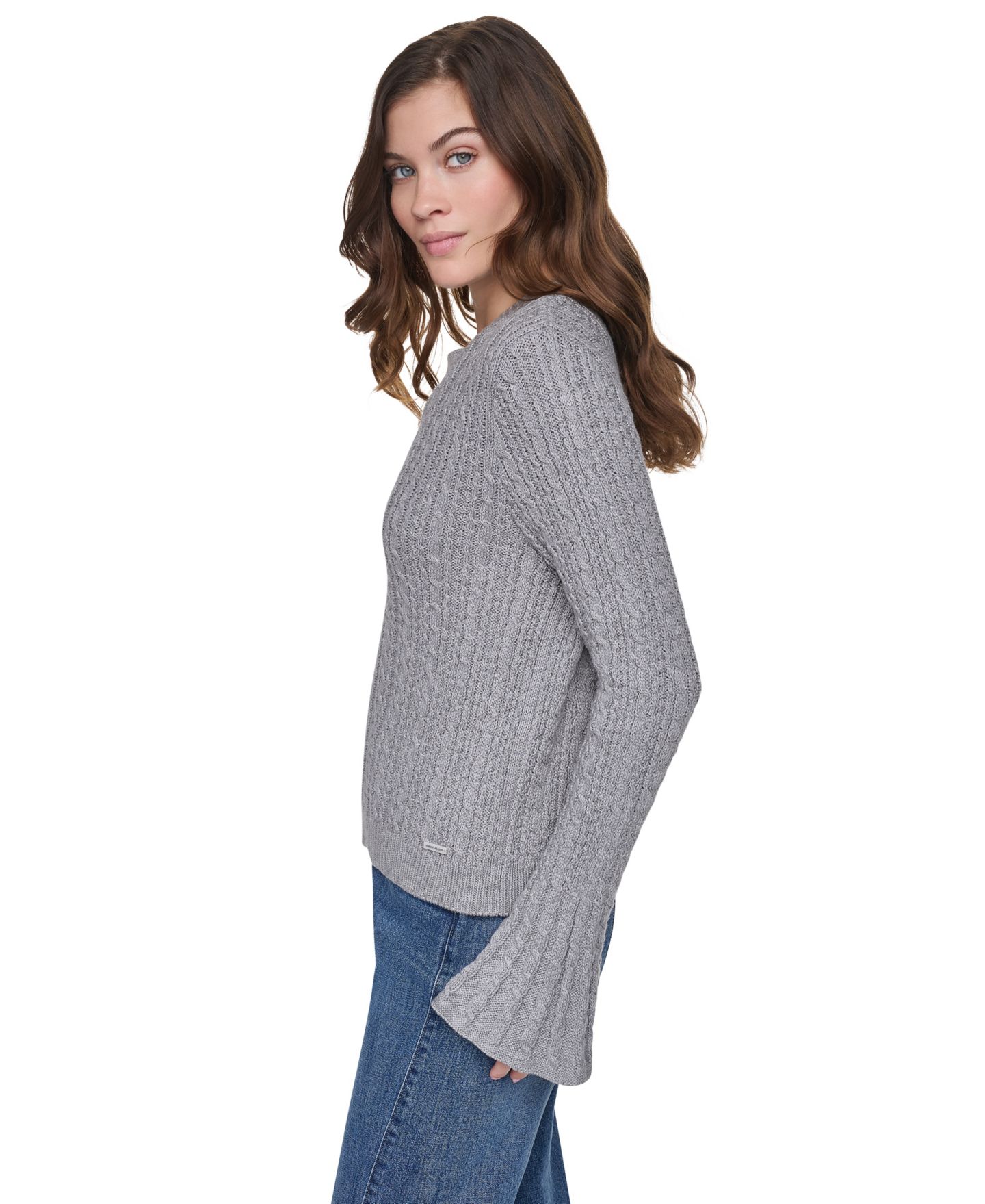 Женский свитер DKNY Jeans Cable-Knit Ruffled-Cuff Pullover, цвет: Чёрный — фото 6