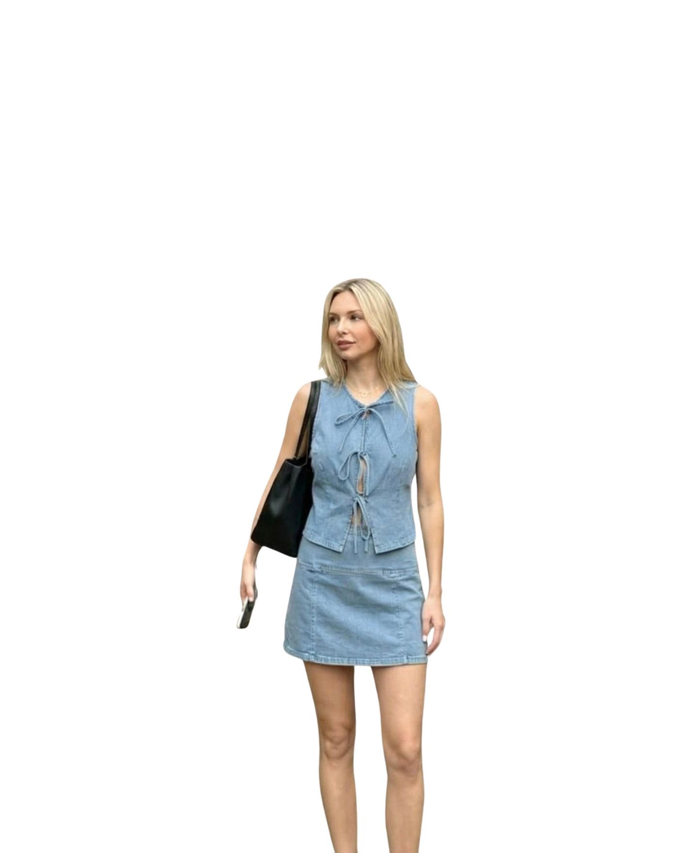 Женский топ Modenaire Deep V-Neck Tie-Front Denim Vest Top, цвет: Средний синий — фото 5