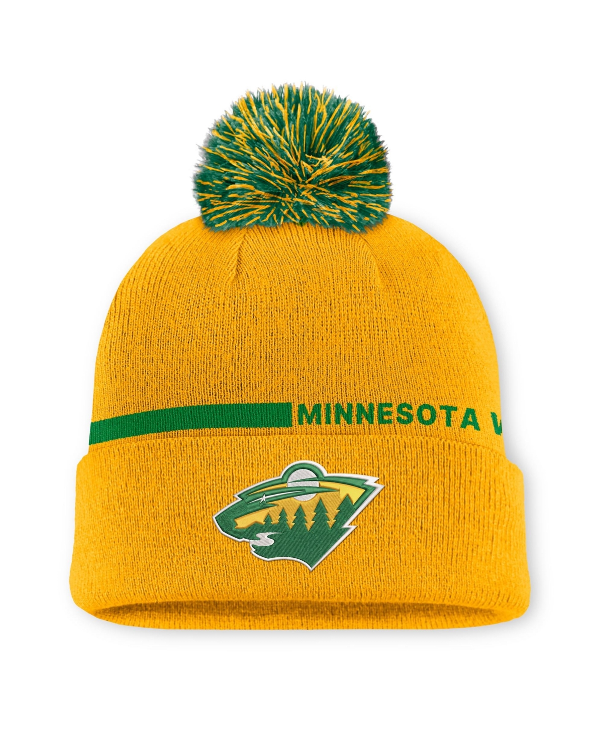 Fanatics Men's Gold Minnesota Wild Authentic Pro Alternate Cuffed Knit with pom Hat - Gold, Green