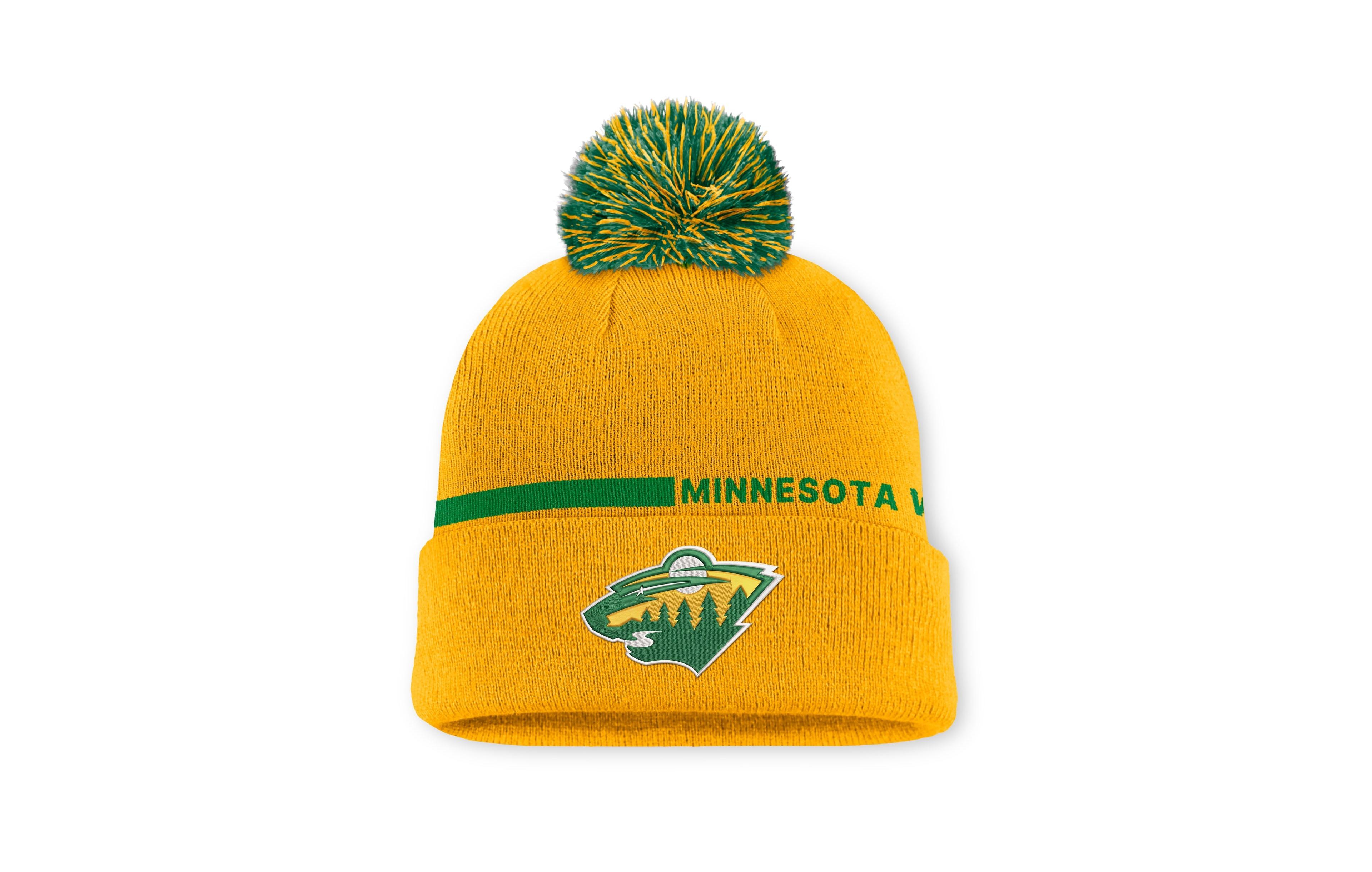 Fanatics Men's Gold Minnesota Wild Authentic Pro Alternate Cuffed Knit with pom Hat