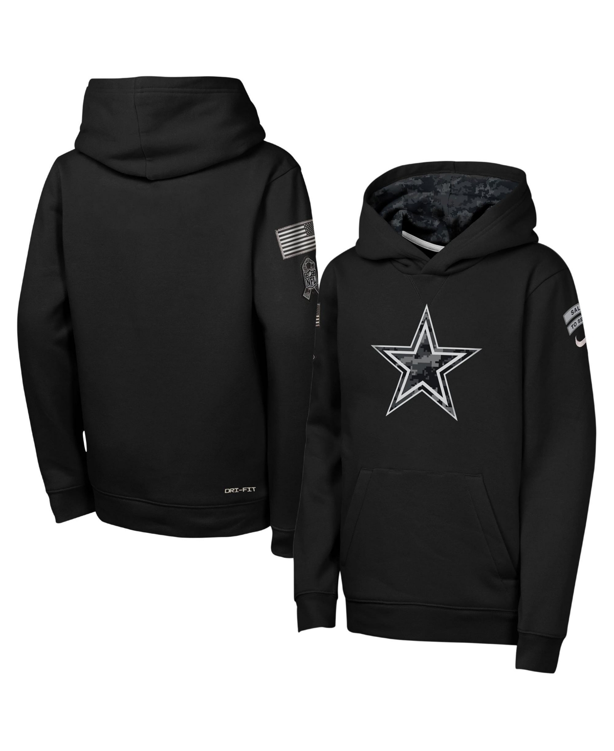 Nike Big Boys' and Girls' Black Dallas Cowboys 2026 Salute to Service Club Fleece Pullover Hoodie - Black