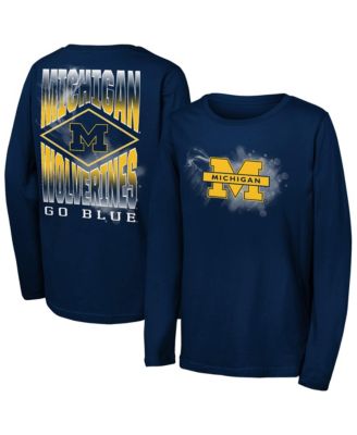 Big Boys' and Girls' Navy Michigan Wolverines Full Steam Long-Sleeve T-Shirt